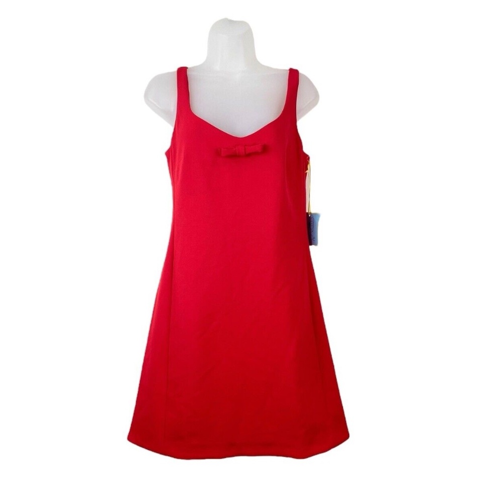 CeCe Sheath Dress Sweetheart Neck Bow Trim Sleeveless Cherry Red